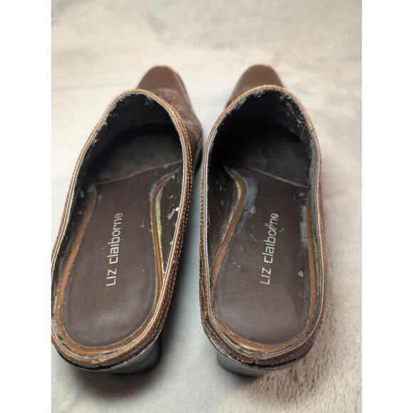 Vintage Liz Claiborne Brown Leather Mules Square Toe Basket Weave Womens 7.5 - Picture 7 of 9